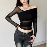 2023 New Autumn Sexy Hottie Personality Niche Street Slim Thin Mesh Long