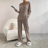 And Winter New Women's Pure Color V-Neck Loose Blouse Casual Straight Trousers Pit Two