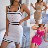Shooting Spring And Summer Leisure Square Neck Button Color Waist Knitted Ass Skirt Women's