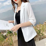 Zingj And Linen Imitation Hemp Small Suit Female 2024 Summer Thin Korean Version Leisure Slim Show Thin Professional Seven Minutes Sleeve Suit