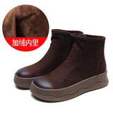 Layer Of Kraft Two Cotton Thick Skin Boots Autumn And Winter Simple Martin Boots Women Side Zippered British Short