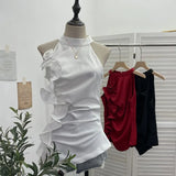 Design Sleeveless Leaves Three-Dimensional Flower Blouse Atmosphere Slimming Waist