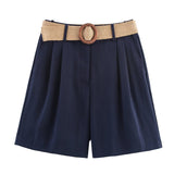 Summer New Women's Casual Temperament Simple Fashion With Belt Baimu High-Waist
