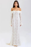 Lace Long Sleeve Off-shoulder Dress- Outfit