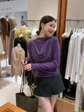 Xixi 2025 Autumn White Standard Elegant Temperament Chiffon Neck Thin Knitted Small Shirt