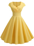 Summer Women Vintage Dress Short Sleeve V Neck Casual Elegant Retro Pin up Party Midi Dresses Vestidos