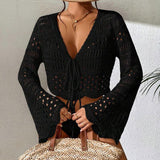 Knitted Hollow Beach Hoodie Strapped With Open Shirt Bikini