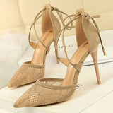 Shoes Woman Pumps Mesh Lace High Heels Sexy Party Shoes Hollow Out Cross Straps Women Sandals Stiletto Heels Women