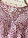 Vintage Red/White/Pink Hollow Out Lace Blouse Women Elegant Lantern Long Sleeve Single Breasted Tops Female Blusas
