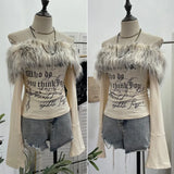 Shot Hair Collar Print Shoulder Horn Long-Sleeved T-Shirt Repair Short Picties Shoulder Grinding Top