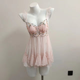 New Summer Pure Breast With Chest Pad Lace Embroidery Slings Sexy Mesh Homewear