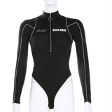 Zingj Wind Line Feeling Hot Girl Tight Zipper Splicing High Collar Long Sleeve Onesie 2024 Early Autumn Women's