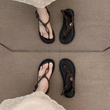 Coffee French Fine-Dip Evening Sandals Fairy Shoes Wear 2025 Summer New Holiday Flat Roman