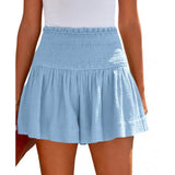Color High Waist Pleating Casual Cotton