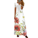 Women's Dress 2025 New Dress Fashion Temperament Print Lace Short-Sleeved Long