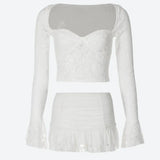 Lace Top & Ruched Mini Skirt Two Piece