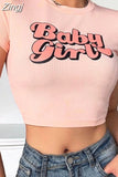 Fashion Letter Printed Short Sleeve Vintage Crop Top 2023 Summer Women Sexy Skinny T Shirt Female Streetwear Tee