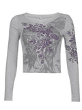 Floral Rhinestone Long Sleeve Crop Top- Outfit