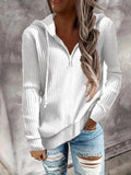 Zingj And Winter New Solid Color Casual Hoodie Loose Zipper Half Cardigan Set Long Sleeve Hooded Knit Women's Wear-Outfit