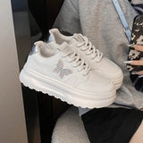 Water Drill Small White Shoes Women's Autumn 2025 Fashion Round Head Thick-Soled Casual Women's Shoes Korean Version Of Student Pu