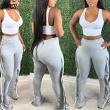 Striped Ruffle Casual Bodycon Sweat Pants Womens Joggers Elastic High Waist Trousers Women Pants Female Summer Ladies
