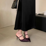 Winter New Pointed Purple Thin Heel High Mouth Water Drill With Silk Sat Sandals Half-Dragging
