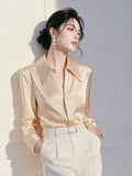 Elegant Apricot-Colored Long-Sleeved Shirt Women's Spring And Autumn New Commuting Meat Cover