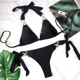 Zingj New Bikini Crystal Diamond Bikini Solid Color Strap Swimsuit High End Sexy Female Swimsuit