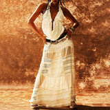 Style Lace Mesh Splicing Sleeveless Suit Dress Niche Design High-End Hanging Neck Splicing Skirt Women's