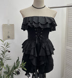 Shooting Hottie Belt Lotus Side Splicing Lace Bra Vest Word Shoulder Ribbon Short Coat