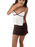 Hot Dew Back Nine-Point Blouse Summer Sexy Strap Fine Shoulder Strap Sling Cute Mini