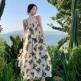 Zingj Floral Lazy Wind Dress Women's Autumn Loose Slip Skirt With A Long Skirt Holiday Beach