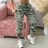 Spring Summer Women Camouflage Print Drawstring Pocket Design Cargo Pants Casual Long Trouser Loungewear Daily Wear