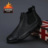 New Men's Shoes High-Top Men's Shoes Men's Casual Leather Shoes Plus Velvet Warm Two Cotton Shoes Men's Winter Shoes Martin