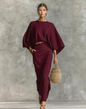 Shein Round Collar Long-Sleeved Top High Waist Skirt Suit Women's