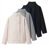 Women's Clothing INS Burst Double Buckle Solid Color This Sub-Quilt Collar Loose This