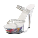 Zingj 34-43 Sexy High Heels 13CM15CM Thin Heel Waterproof Platform Sandals Transparent Crystal Shoes Wedding