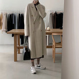 Chic Autumn And Winter Simple Temperament Collar Double Buckle Strap Loose Long-Term Warm Coat