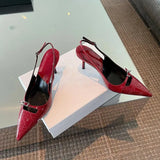 New Black Patent Leather High Heels Summer New Temperament Tip Fine Heel With