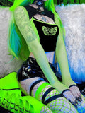 Gothic Cyber y2k Neon Green Fishnet Patchwork Smock Top Sexy Dark Academia Women's T-shirts 2 Pieces Party