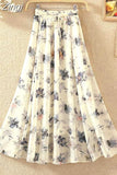 floral print chiffon skirts women Sprint Summer korean A line Pink streetwear high waist ladies midi