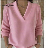 Wear Autumn And Winter New Solid Color V-Neck Knitting Shirt Women Loose Thin Knitting Jacket Thick