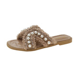 Fragrant Wind Cool Slippers Female 2025 Summer Korean Version Of The New Wear Fairy Wind Lady String Beads Flat With Fashion