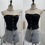 With Chest Cushions Denim Bra Sleeveless Top Single Buckle One-Pack Short Vest