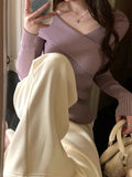 Comfortable Gentle Thin Fashion Temperament Gray Purple V Collar Knitted Knitted Shirt Niche