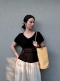 Xixi 13 Lines 2025 Summer New Temperament Simple Thin Elegant V-Tneck T-Shirt Top Women