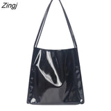 Bags Patent Leather Glossy Chic Fashion Leisure Ins Korean Large Capacity Ladies Tote-bag Ulzzang Folding Students