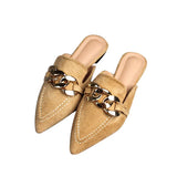 Bottom Half Slippers Women's Spring And Autumn New Pointed Metal Chain Muller Shoes Single Shoes 41-43