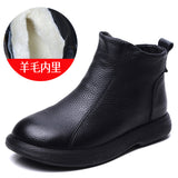 Layer Of Cowhide Wool Short Boots Women 2025 Autumn And Winter New With Cotton Boots Fashion Flat Bottom Soft Base Martin