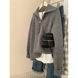 Gray Half-Zip Sweater Women Wear Soft-Creating Knitted Knitted Jacket Coat Tops In Autumn And